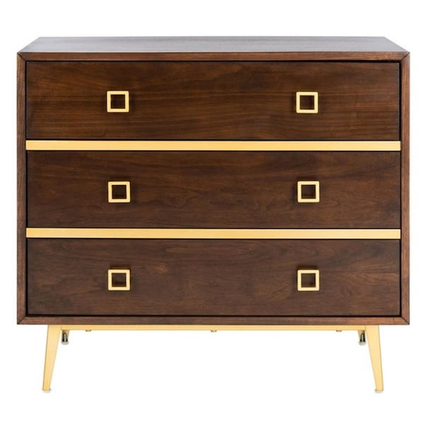 Safavieh Katia 3 Drawer Chest; Walnut & Gold CHS6413D - main